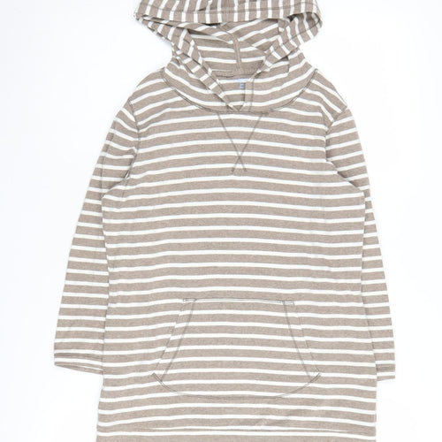 Beige Striped Women's Pullover Hoodie, Size S