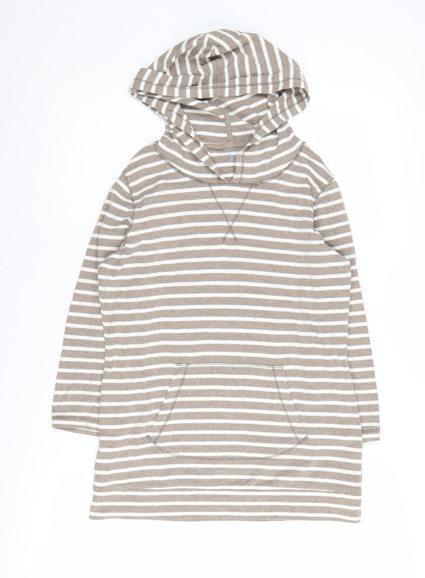 Beige Striped Women's Pullover Hoodie, Size S