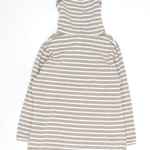 Beige Striped Women's Pullover Hoodie, Size S