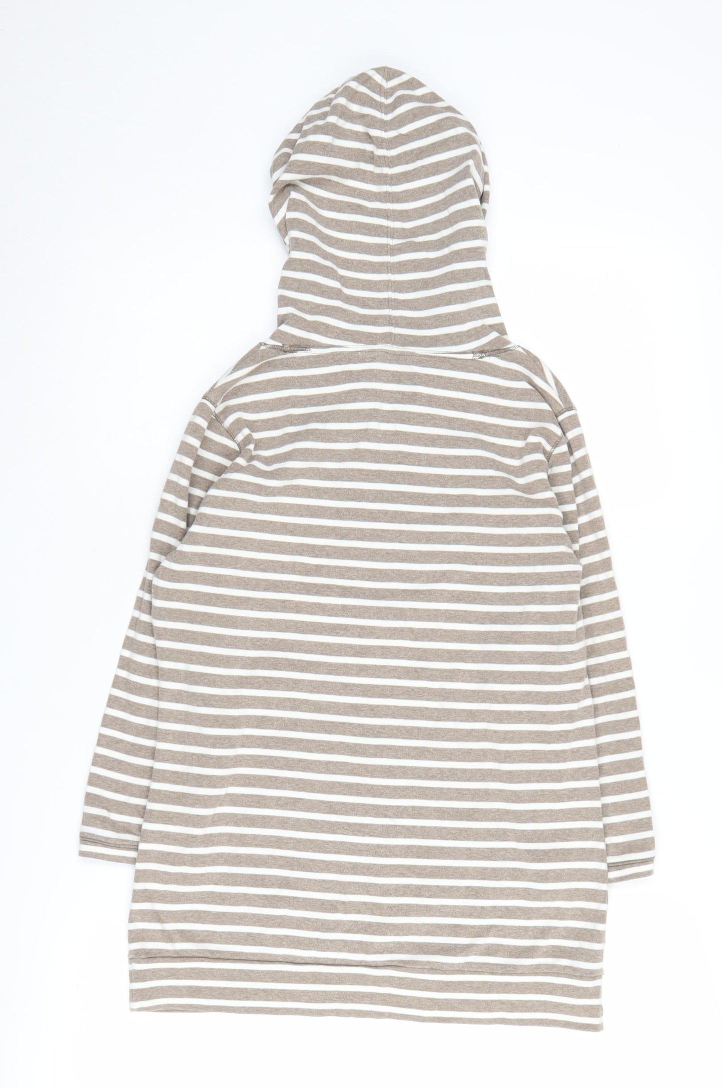 Beige Striped Women's Pullover Hoodie, Size S