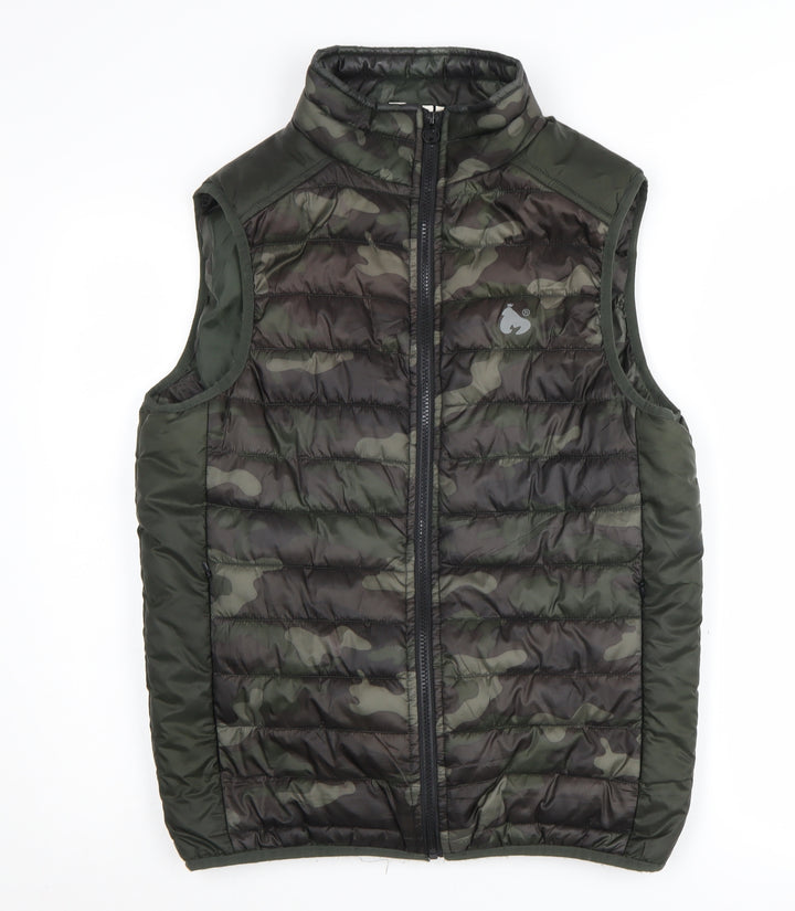 Money Men's Green Camouflage Puffer Waistcoat S