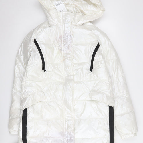 Next Women’s White Puffer Jacket, Size 8, Hooded, Casual
