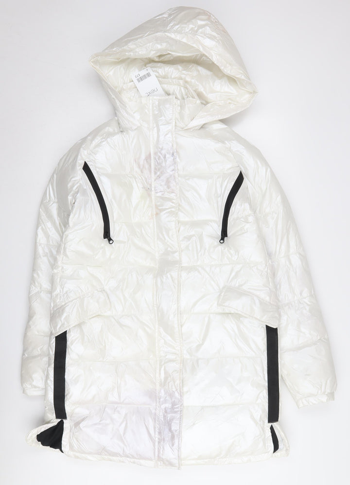 Next Women’s White Puffer Jacket, Size 8, Hooded, Casual