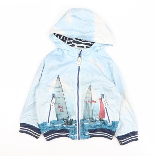 Next Boys Blue Bomber Jacket 2 Years Nautical Graphic Hooded