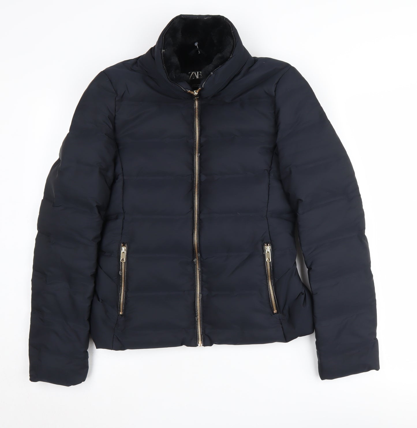 Zara Women's Black Puffer Jacket - Size 8