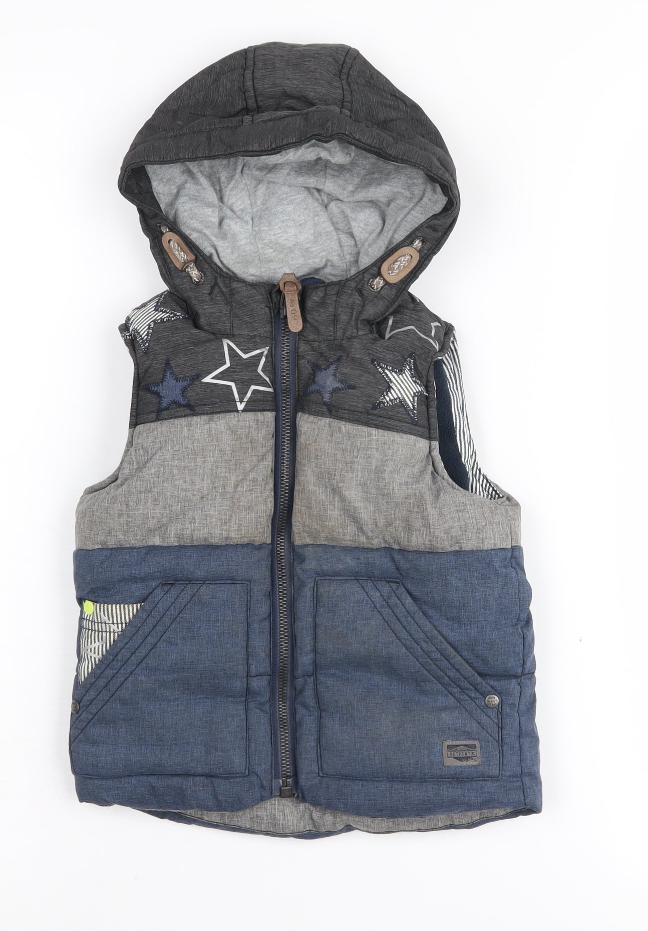 Next Boys Grey and Blue Star Puffer Vest 2-3Y Hooded