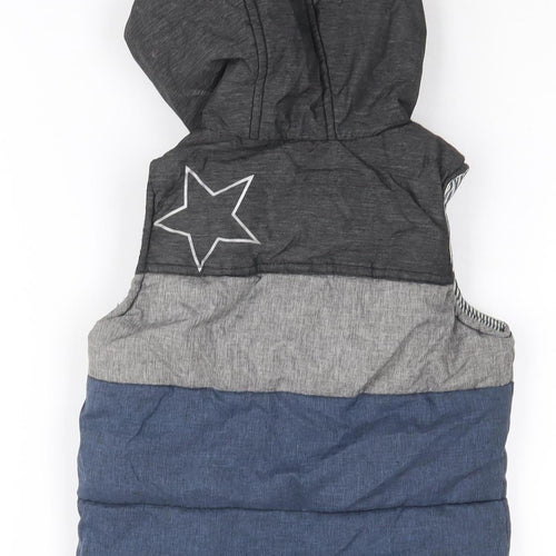 Next Boys Grey and Blue Star Puffer Vest 2-3Y Hooded