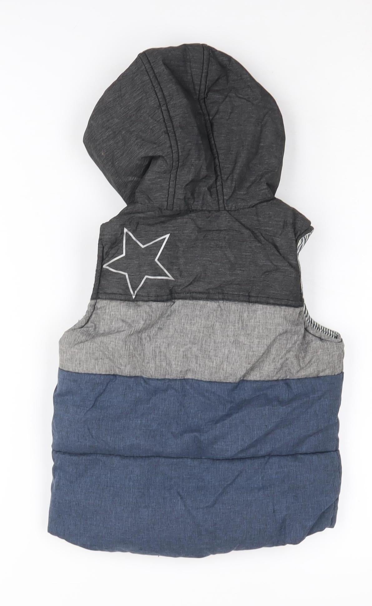 Next Boys Grey and Blue Star Puffer Vest 2-3Y Hooded