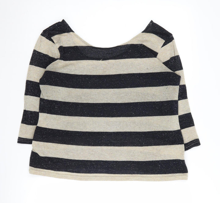 Oasis Women's Black Striped Pullover Jumper L