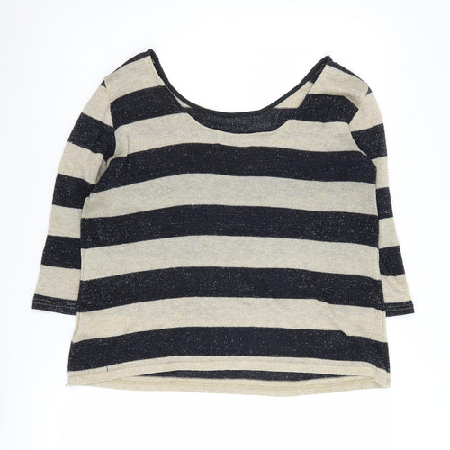 Oasis Women's Black Striped Pullover Jumper L
