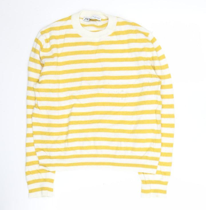 Zara Women's Yellow Striped Pullover Jumper S