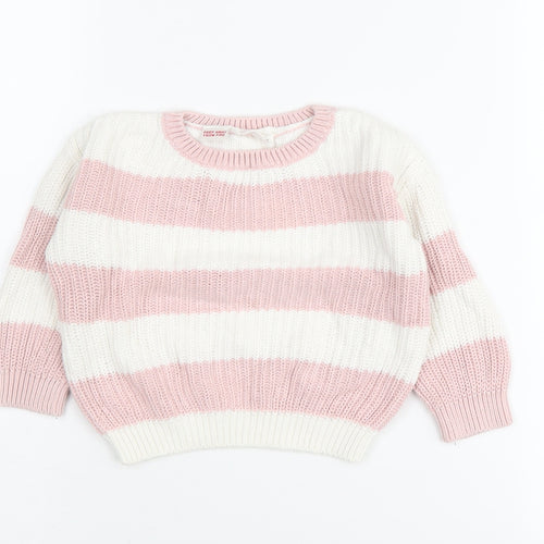 MNG Girls Pink Striped Pullover, 18-24 Months, Knit