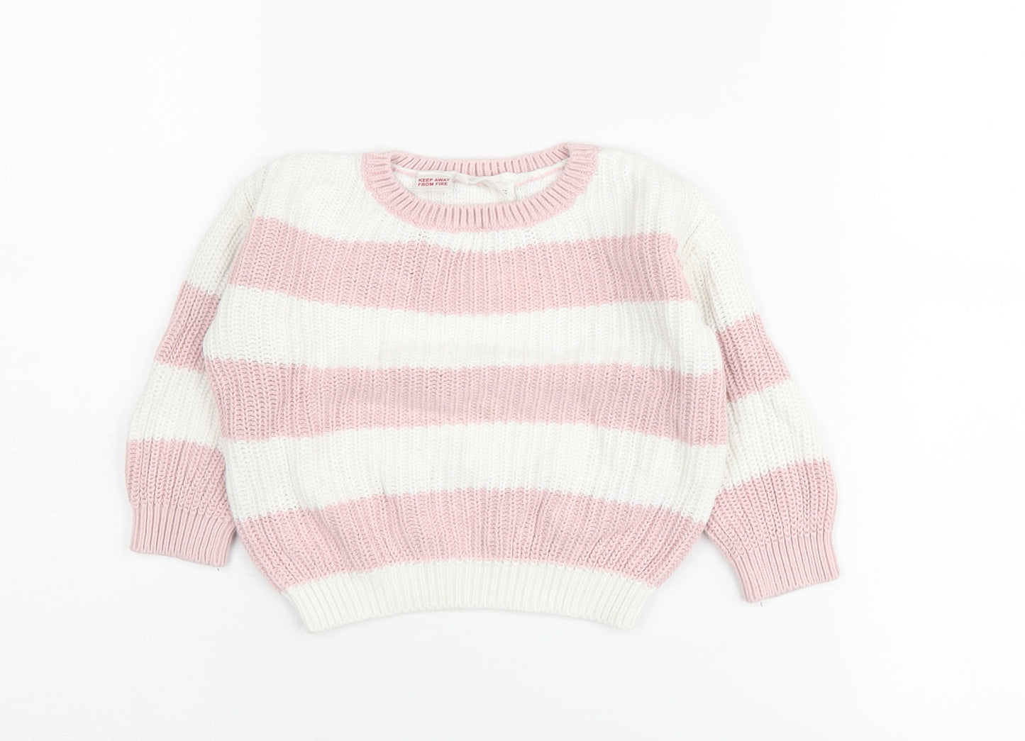 MNG Girls Pink Striped Pullover, 18-24 Months, Knit
