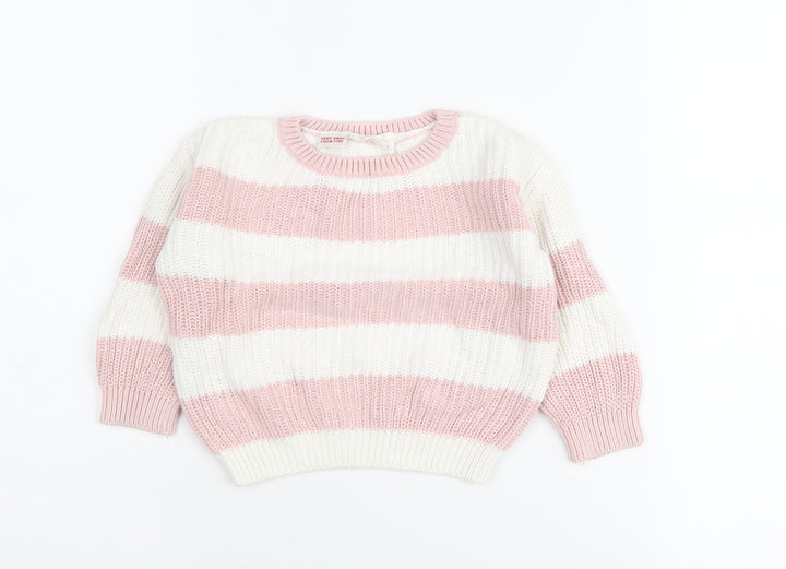 MNG Girls Pink Striped Pullover, 18-24 Months, Knit