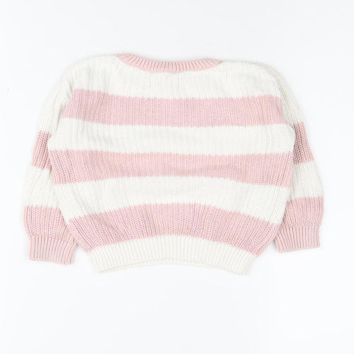 MNG Girls Pink Striped Pullover, 18-24 Months, Knit
