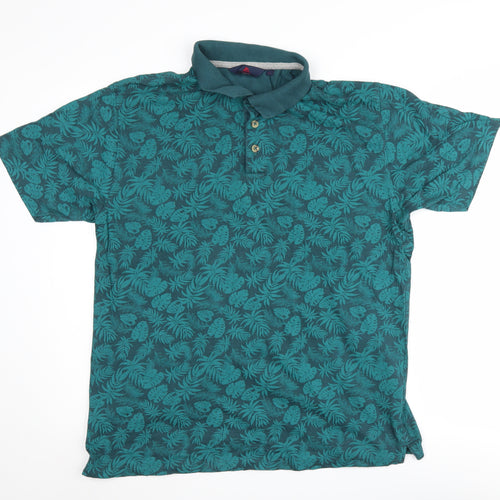 One Valley Men's Green Floral Polo, Size L, Short Sleeve