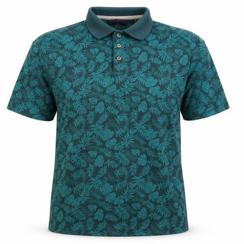 One Valley Men's Green Floral Polo, Size L, Short Sleeve