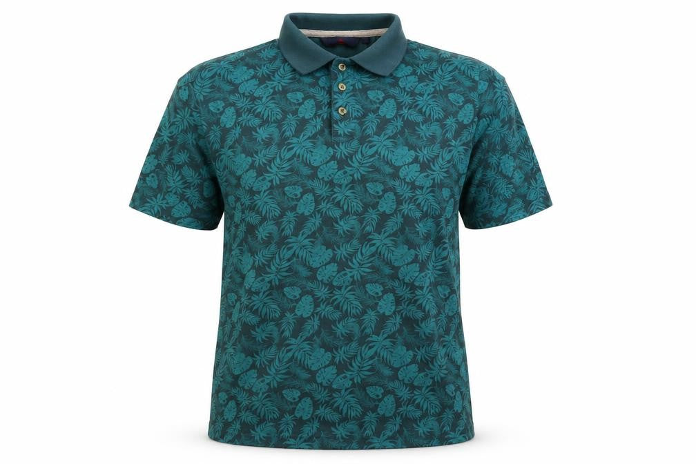 One Valley Men's Green Floral Polo, Size L, Short Sleeve