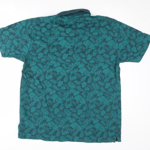 One Valley Men's Green Floral Polo, Size L, Short Sleeve