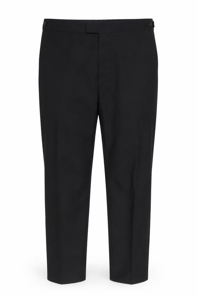 Front view of Moss Bros Men's Black Wool Trousers, size 36