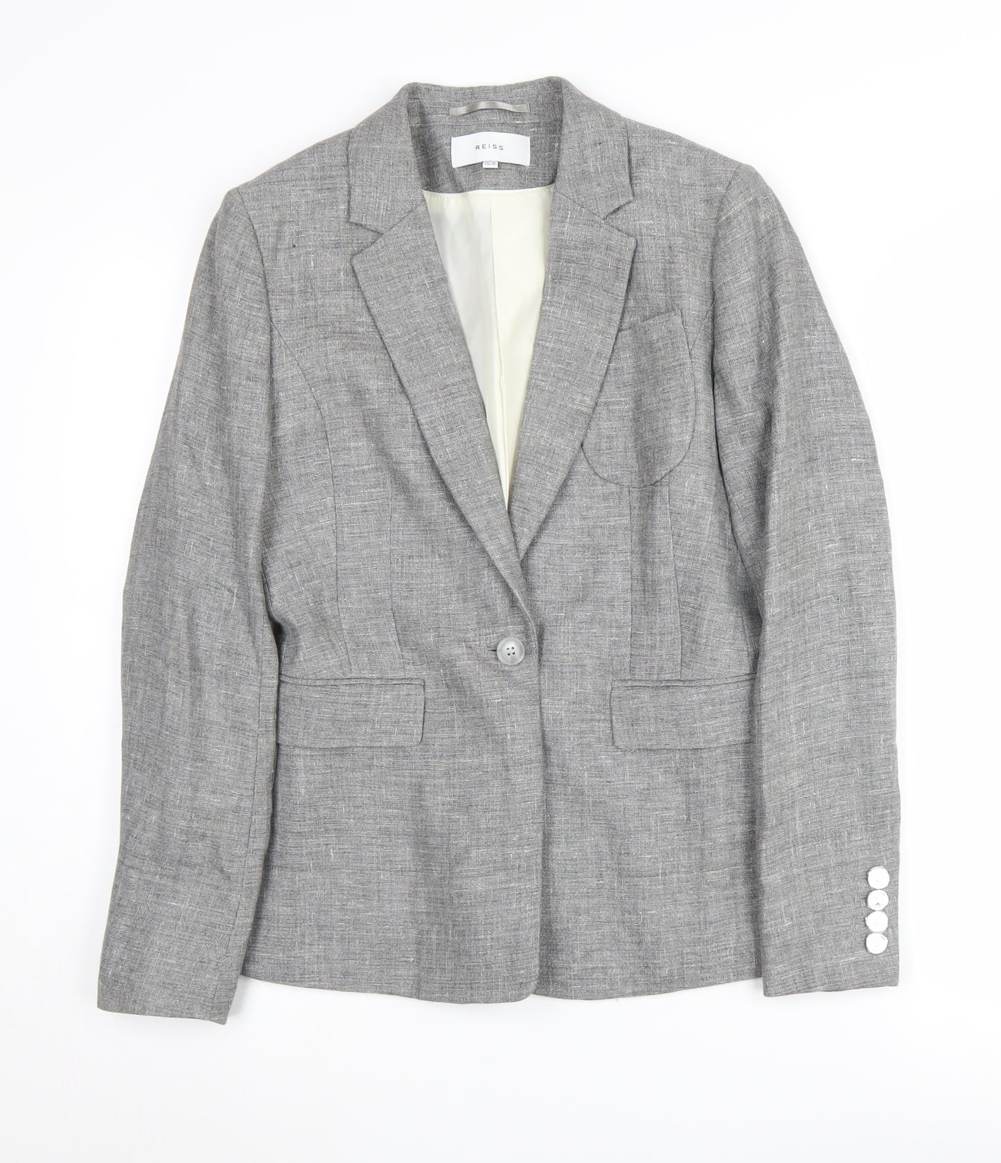 Reiss Grey Blazer for Women - Size 10, Linen blend