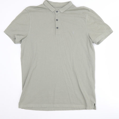 AllSaints Men's Grey Polo Shirt, Size L, Short Sleeve