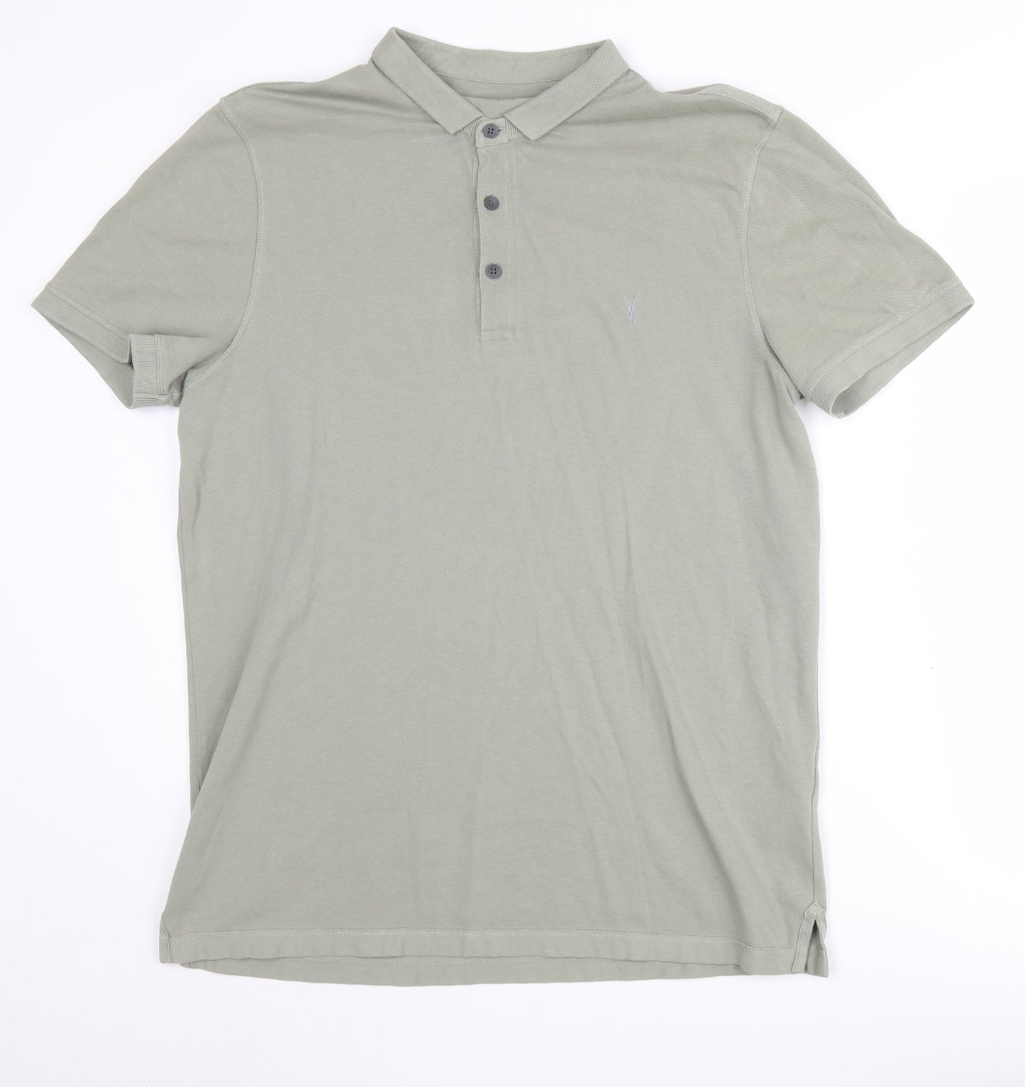 AllSaints Men's Grey Polo Shirt, Size L, Short Sleeve