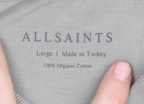 AllSaints Men's Grey Polo Shirt, Size L, Short Sleeve