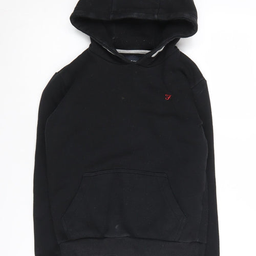 Farah Boys Black Pullover Hoodie, Size 10-11, Logo Accent