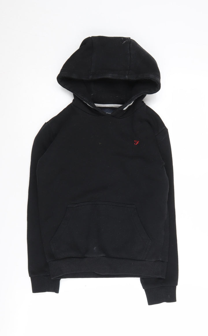 Farah Boys Black Pullover Hoodie, Size 10-11, Logo Accent
