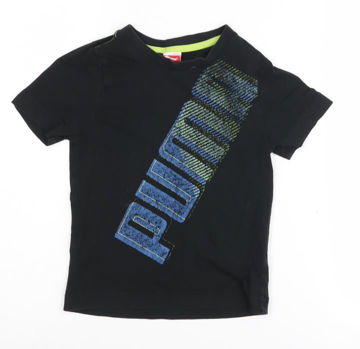 Puma Boys Black Graphic T-Shirt 5-6 Years, Logo Accent