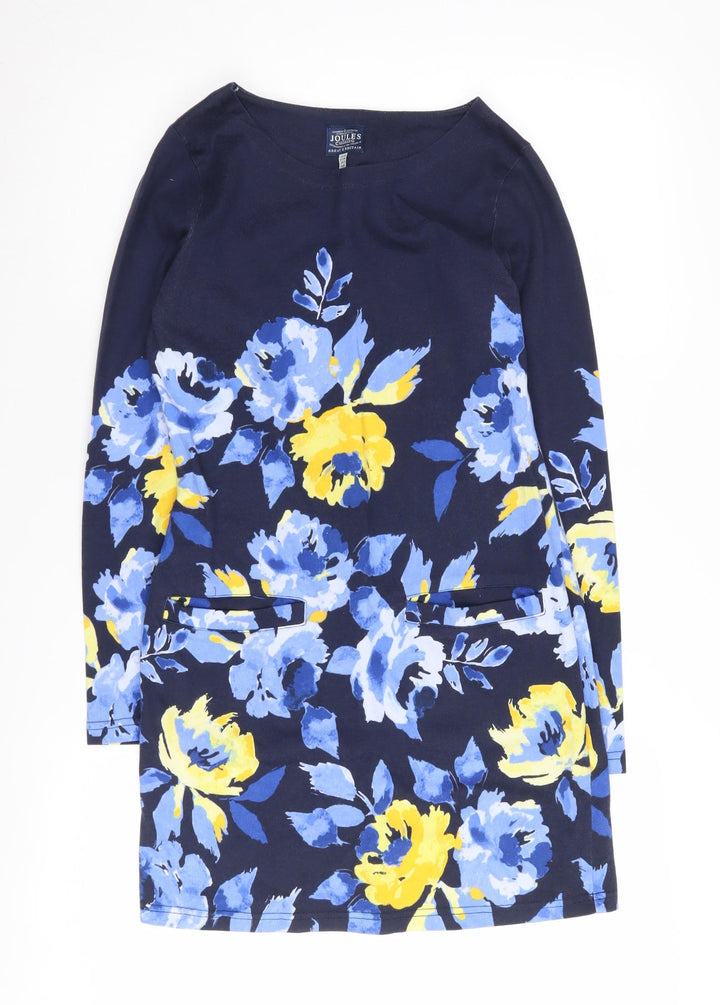 Joules Women's Blue Floral Shift Dress, Size 8, Casual Elegance