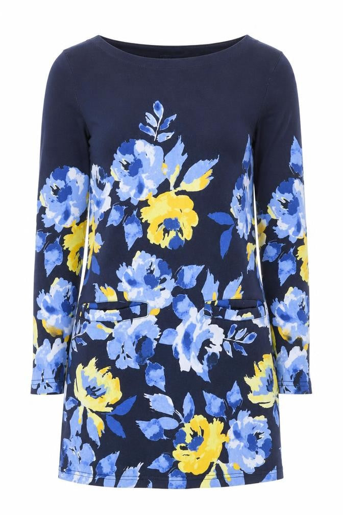 Joules Women's Blue Floral Shift Dress, Size 8, Casual Elegance