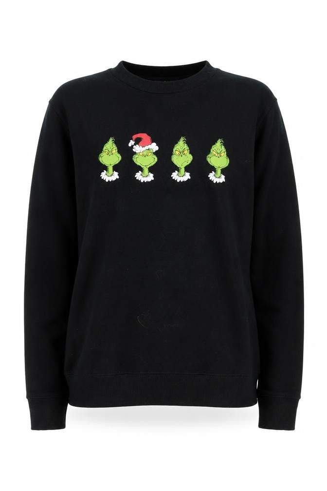 Front view of The Grinch unisex black xs pullover sweatshirt