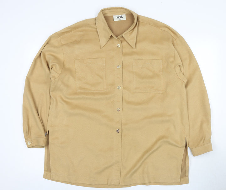 Wallis Women Beige Button-Up Shirt, Size 12, Casual