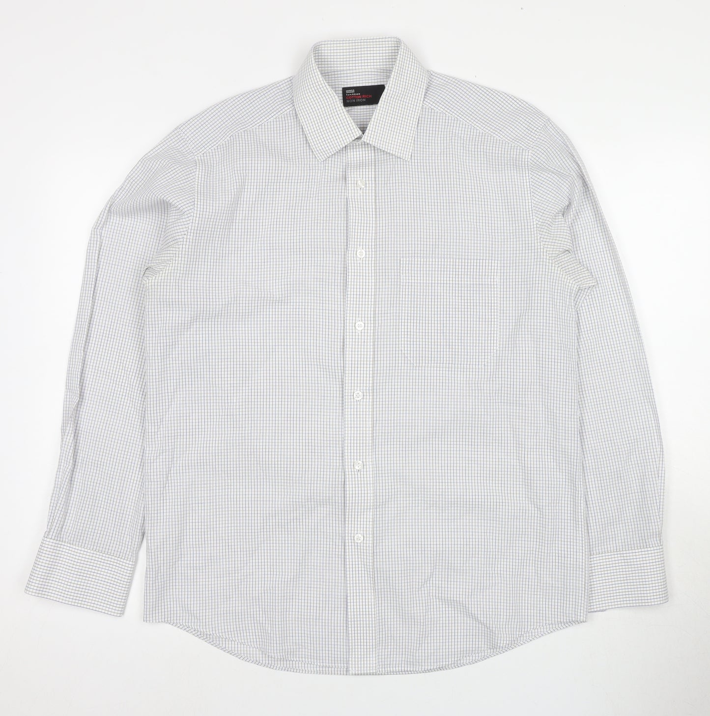 Marks and Spencer Men's Grey Check Dress Shirt L