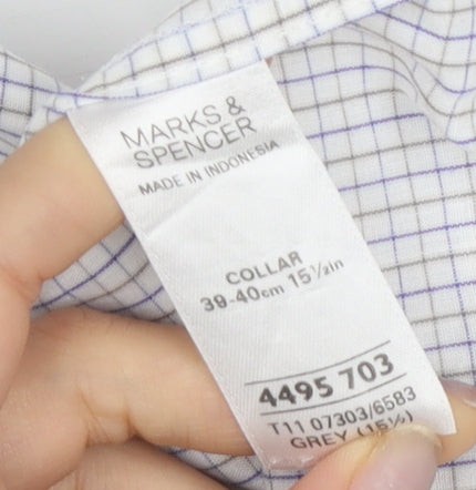 Marks and Spencer Men's Grey Check Dress Shirt L