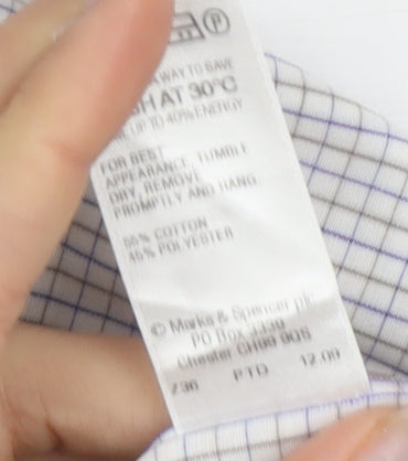 Marks and Spencer Men's Grey Check Dress Shirt L