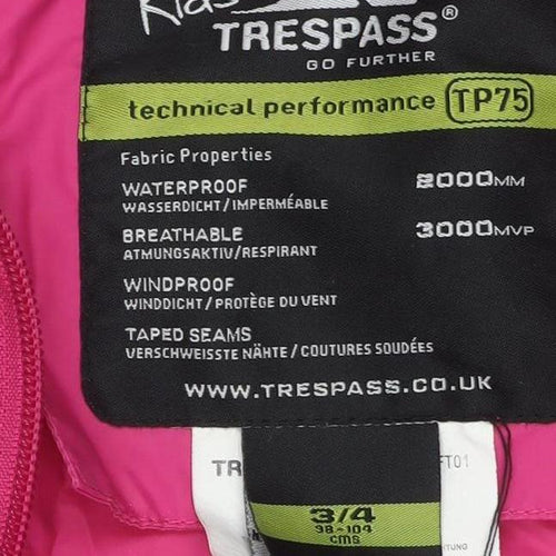 Trespass Girls Pink Waterproof Jumpsuit 3-4 Years - Outdoor Activewear