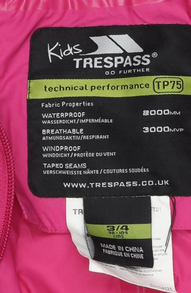 Trespass Girls Pink Waterproof Jumpsuit 3-4 Years - Outdoor Activewear