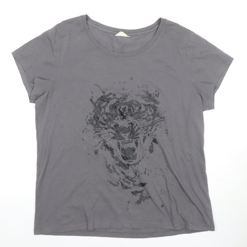 Yush Women’s Grey Animal Print T-Shirt XL Casual