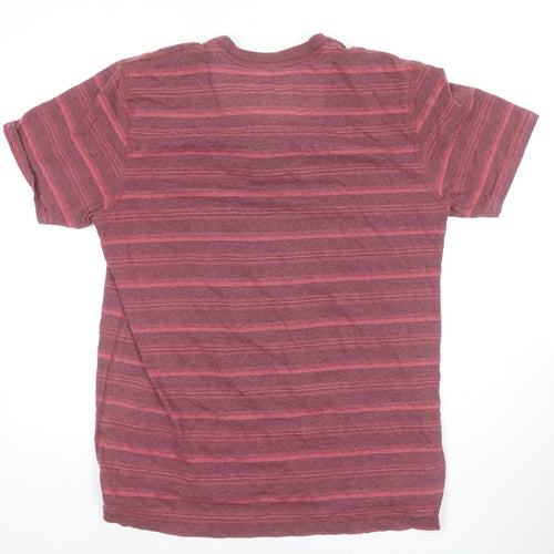 Men's Henley T-Shirt, Red, Size M, Striped Cotton