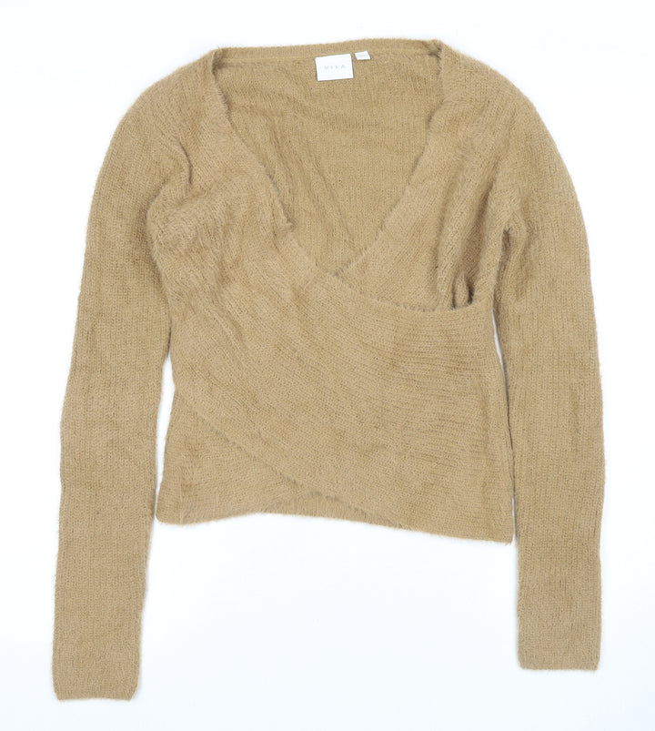 Vila Women's Beige V-Neck Knit Pullover Jumper
