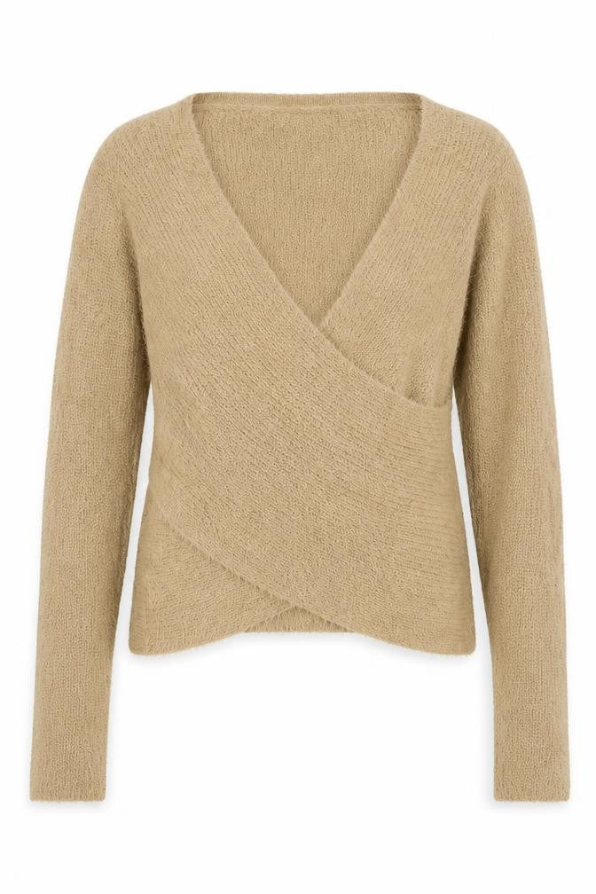 VILA Women's Beige V-Neck Knit Pullover Jumper
