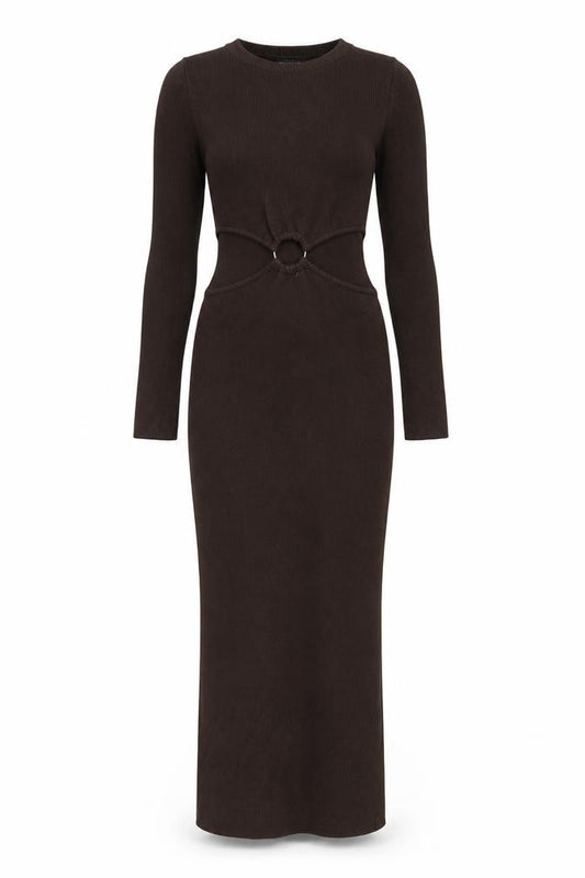 Front view of ASOS Women's Brown Midi Bodycon Dress, size 4