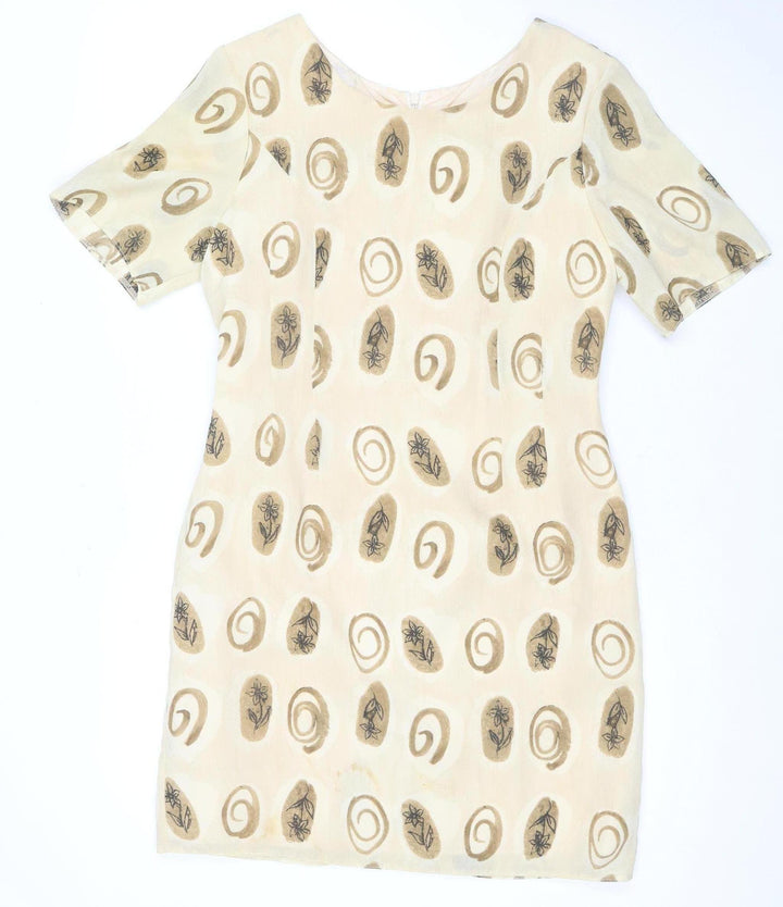 TAGG Women's Beige Floral Silk Shift Dress Size 14