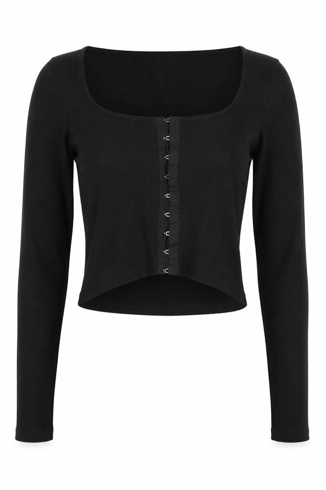Front view of ASOS Women's Black Cropped Blouse, size 6