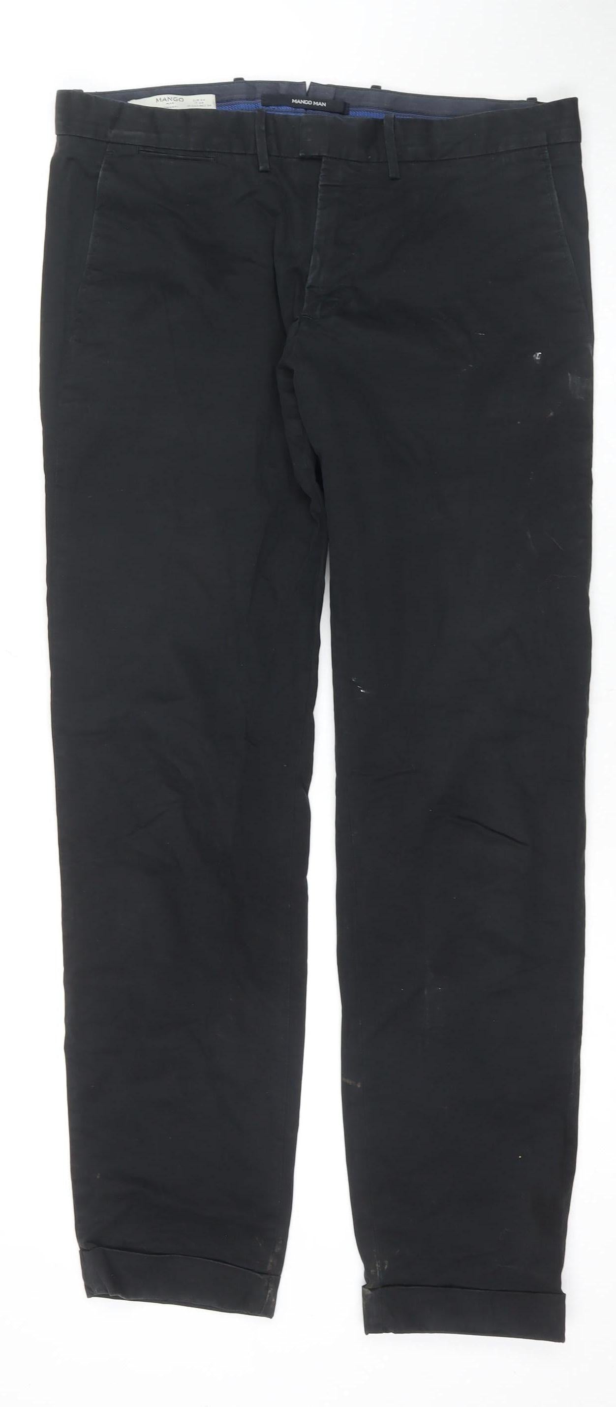 Mango Men's Black Chino Trousers, Size 34, Regular Fit