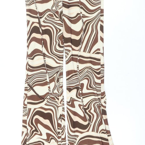 Bershka Women's Brown Geometric Flared Trousers 2XS