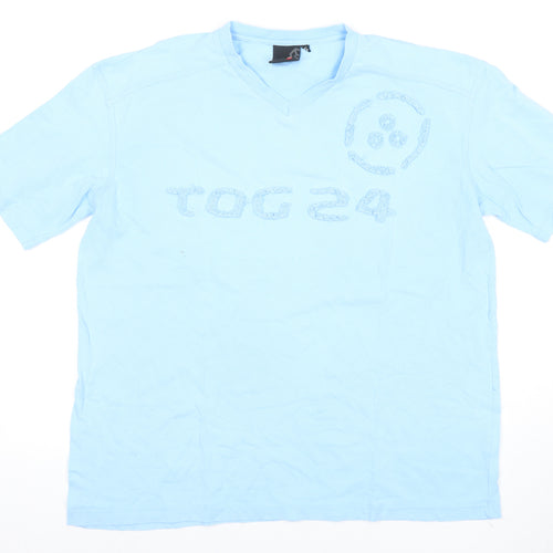 TOG24 Men's Blue V-Neck Cotton T-Shirt S Short Sleeve